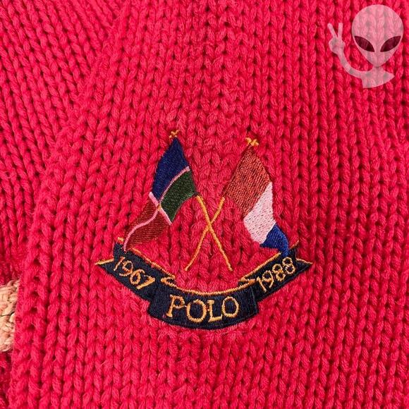 Polo Ralph Lauren Men's Medium Red Shawl Collar Sweater 80s - Picture 3 of 8